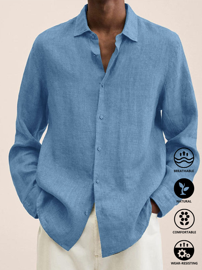 Colorblock Stripe Short Sleeve Shirt Cotton Linen Solid Color Long Sleeve Shirt