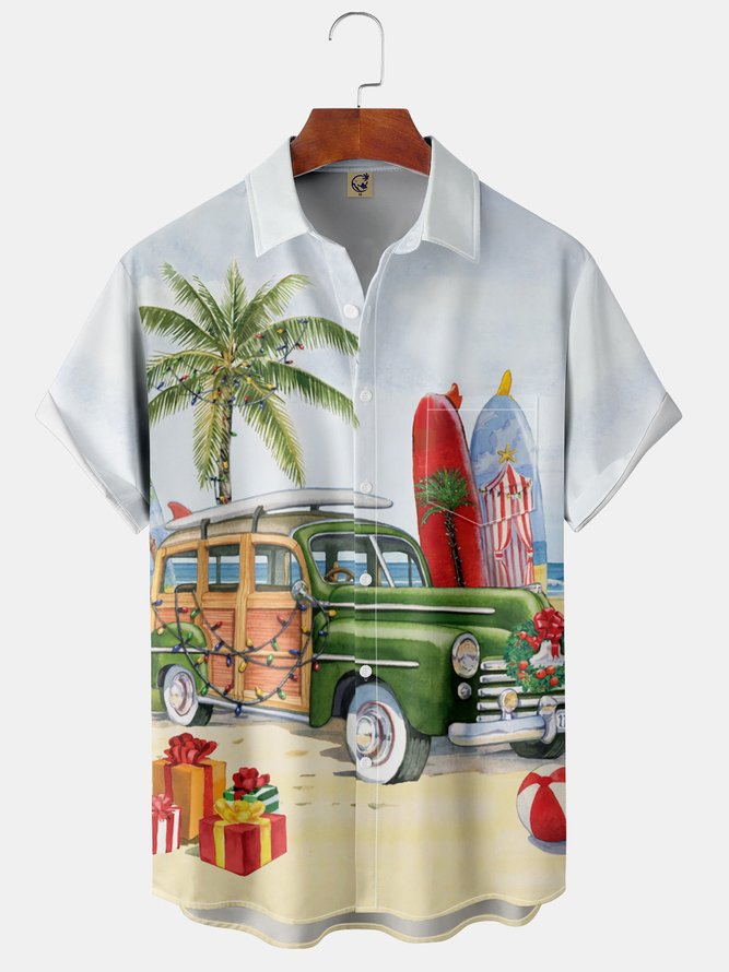 Car Chest Pocket Short Sleeve Hawaiian Shirt