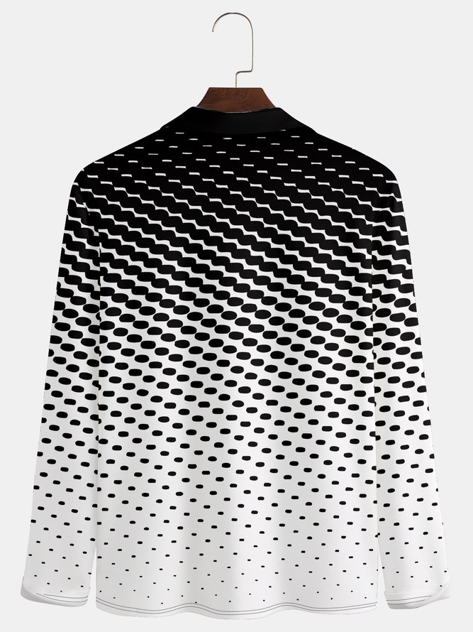 Men's Dot Gradient Zip Long Sleeve Polo Shirt Casual Art Collection Lapel Print Top