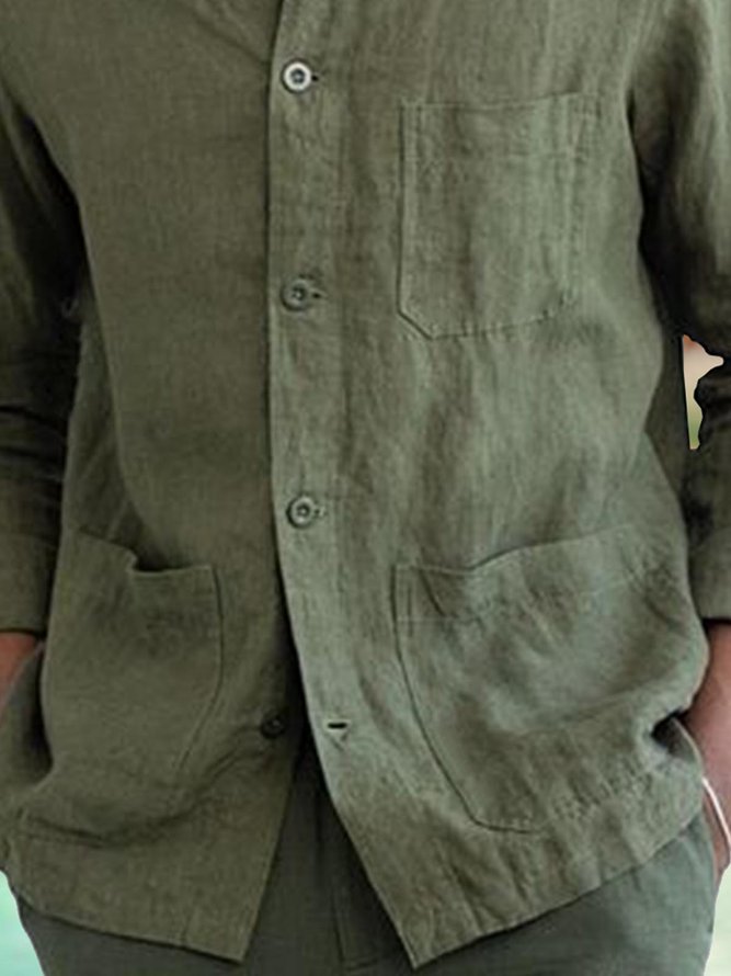Cotton and Linen Multi-pocket Shirt Jacket