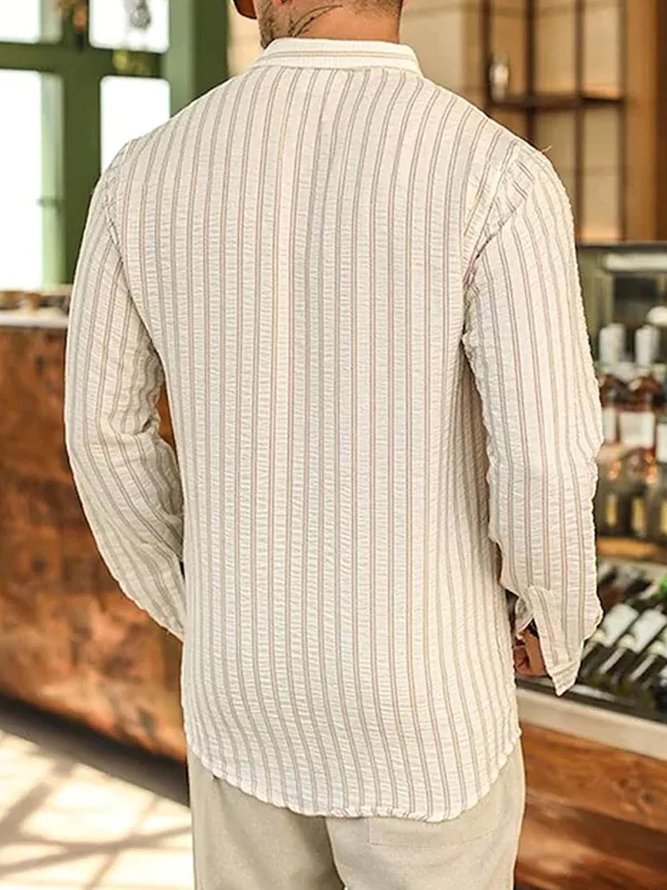 Men's Bubble Crinkle Fabric Long Sleeve Shirt