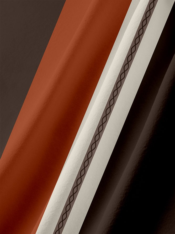 Casual Art Stripe Geometric Colorblock Lapel Zip Long Sleeve Print Polo Shirt