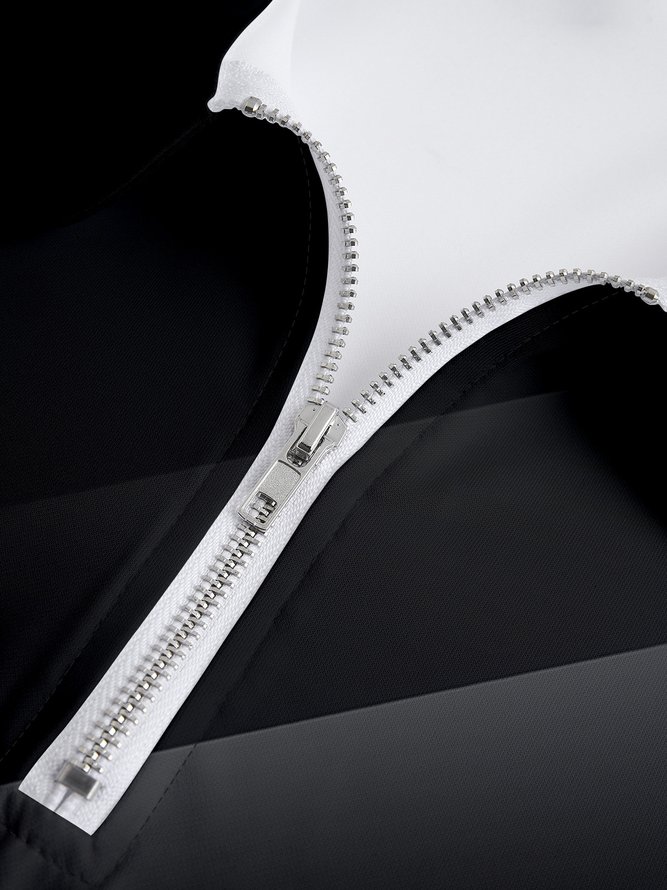Casual Art Collection 3D Gradient Stripes Geometric Color Block Pattern Lapel Zip Long Sleeve Print Polo Shirt