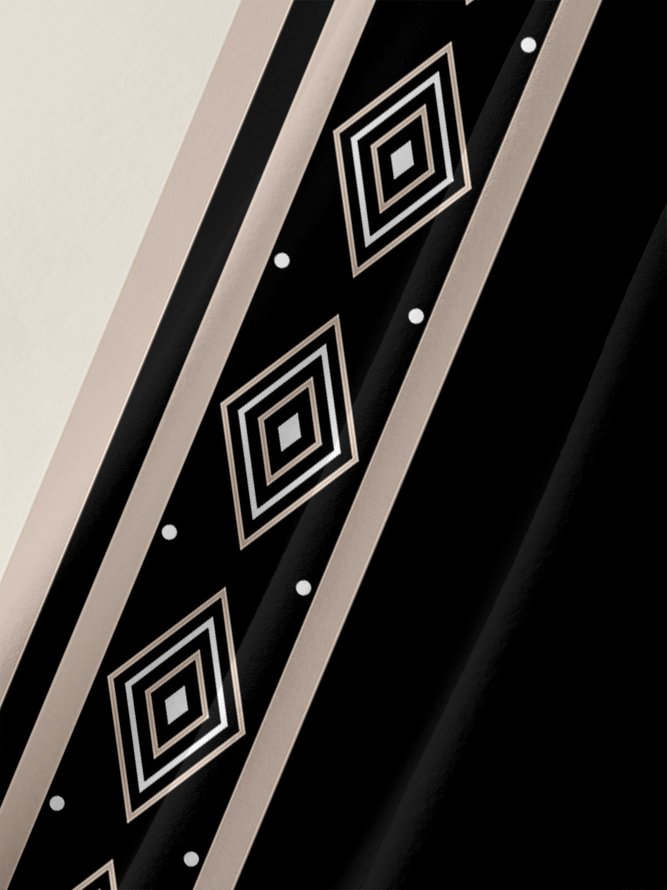Casual Art Stripe Geometric Colorblock Lapel Zip Long Sleeve Print Polo Shirt