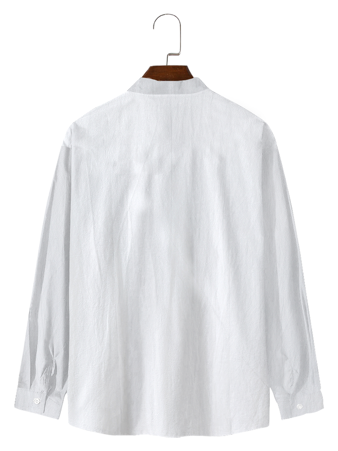 Cotton Linen Style American Casual Linen Multi Pocket Long Sleeve Linen Shirt
