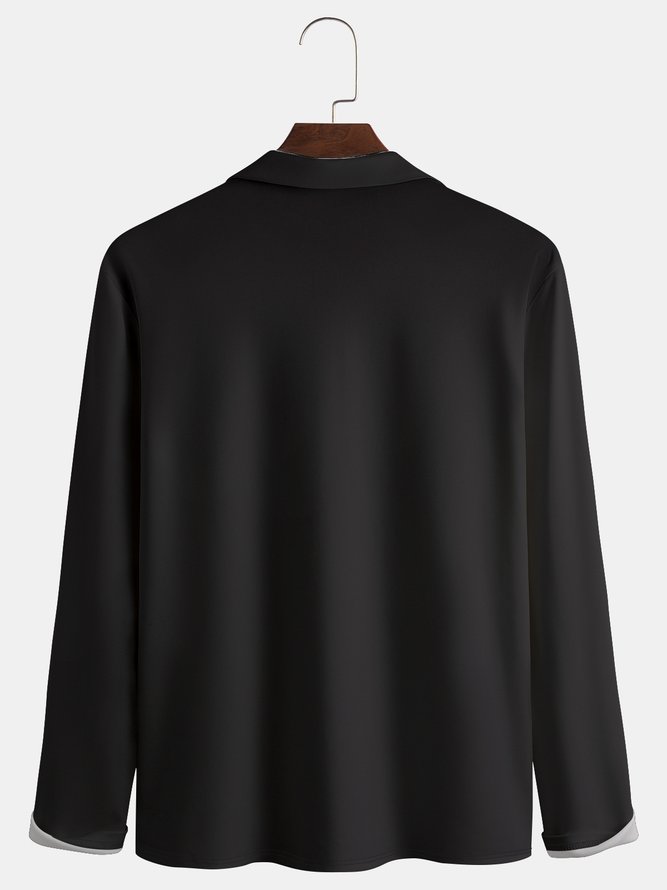 Men's Geometric Color Block Print Button Business Soft Long Sleeve Polo Shirt