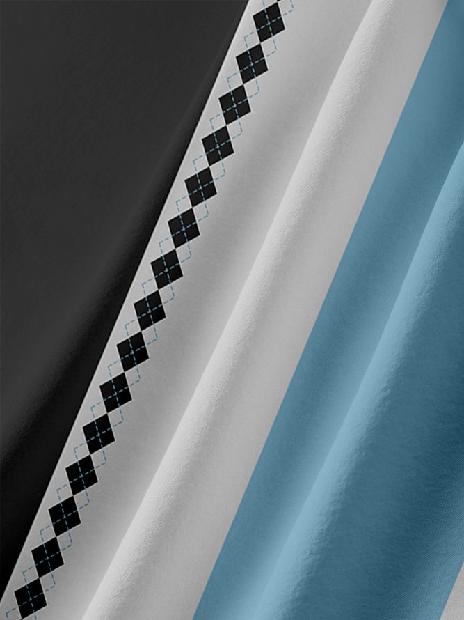 Men's Geometric Color Block Print Button Business Soft Long Sleeve Polo Shirt