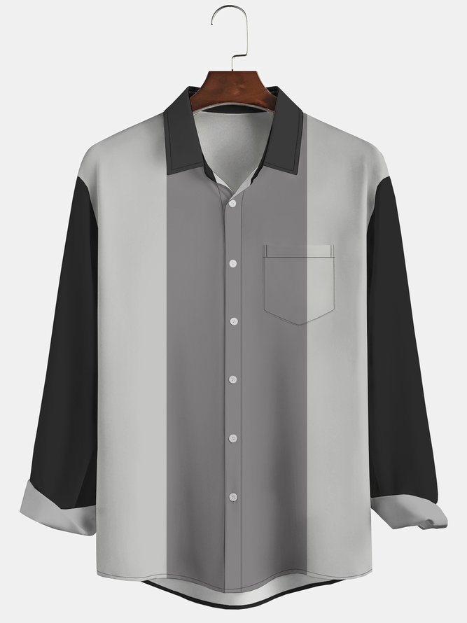Men's Geometric Stripe Printed Wrinkle Resistant Moisture Wicking Fabric Fashion Hawaiian Lapel Long Sleeve Shirts