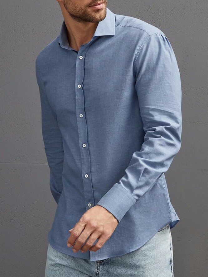 Cotton Linen Casual Plain Long Sleeve Shirt