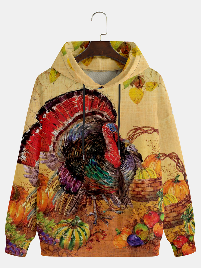 Men's Thanksgiving Turkey Pumpkin Graphic Print Hoodie hawalili