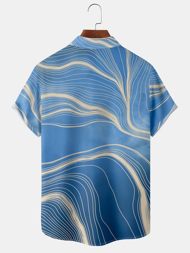Men's Lineart Print Casual Breathable Hawaiian Short Sleeve Shirt