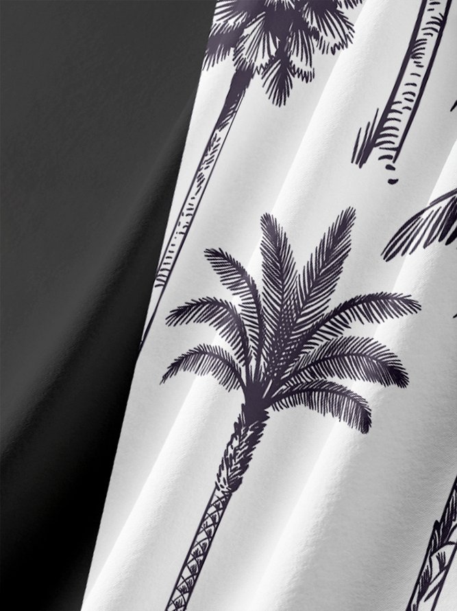 Men's Coconut Tree Print Fashion Hawaiian Lapel Short Sleeve Shirt