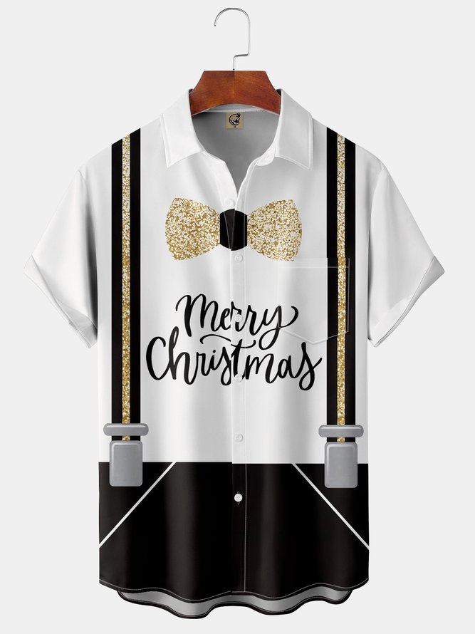 Men's Christmas Print Fashion Hawaiian Lapel Short Sleeve Shirt