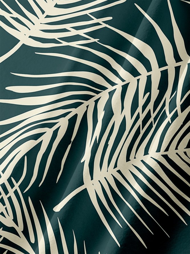 Palm Leaves Chest Pocket Short Sleeve Hawaiian Shirt
