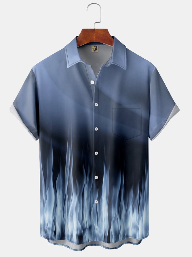 Men's Flame Print Fashion Hawaiian Lapel Short Sleeve Shirt