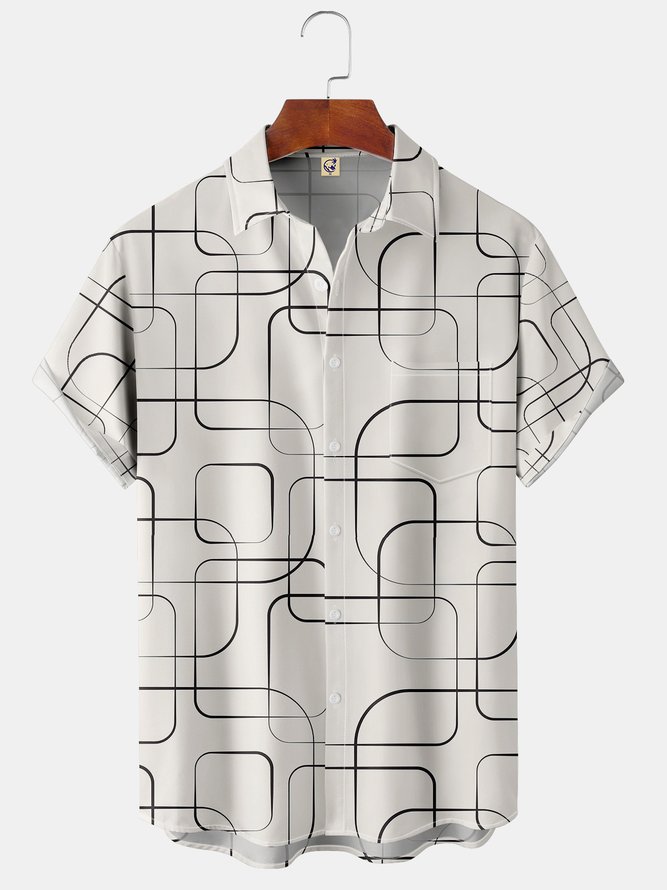 Men's Art Geometric Print Casual Breathable Hawaiian Short Sleeve Shirt