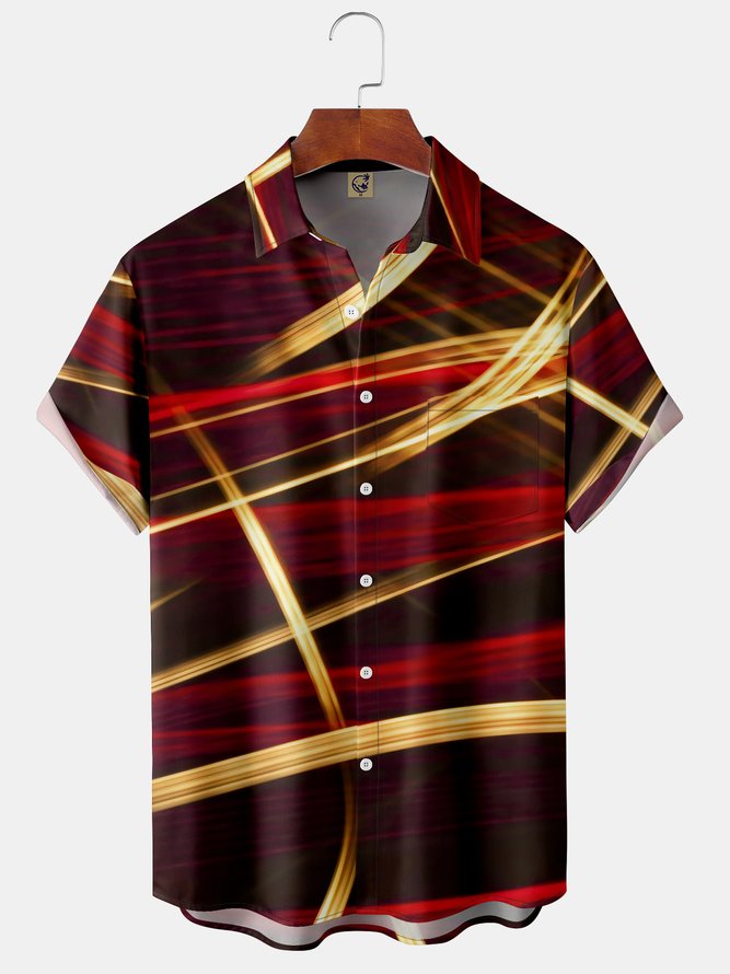 Geometric Lines Chest Pocket Short Sleeve Shirt