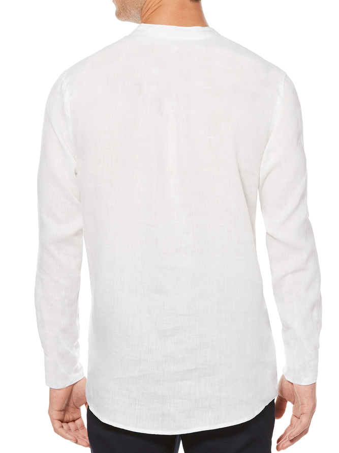 n casual collarless long sleeved linen shirt in cotton and linen style