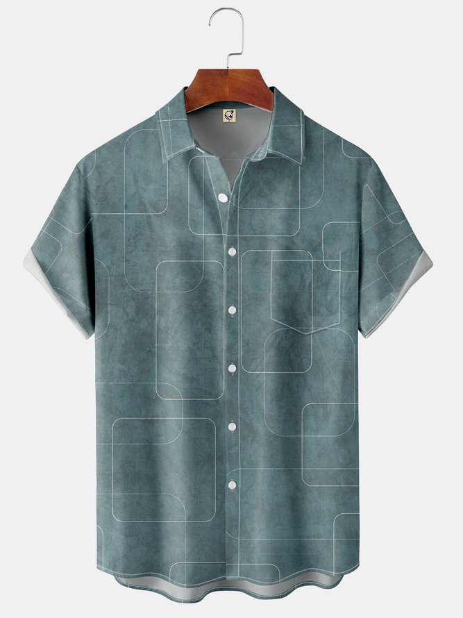 Men's Art Geometric Print Casual Breathable Hawaiian Short Sleeve Shirt
