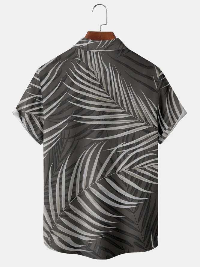 Men's Leaf Print Fashion Hawaiian Lapel Short Sleeve Shirt