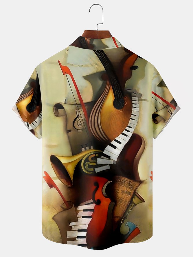 Men's Music Print Fashion Hawaiian Lapel Short Sleeve Shirt