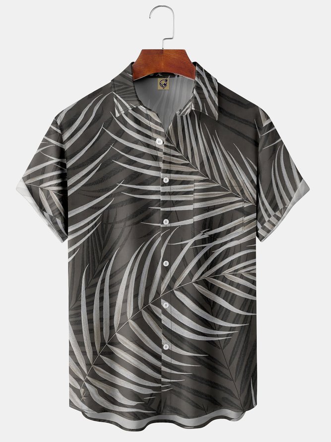 Men's Leaf Print Fashion Hawaiian Lapel Short Sleeve Shirt