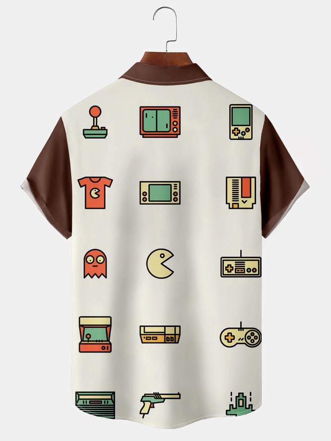 Men's Retro Game Print Fashion Hawaiian Lapel Short Sleeve Shirt