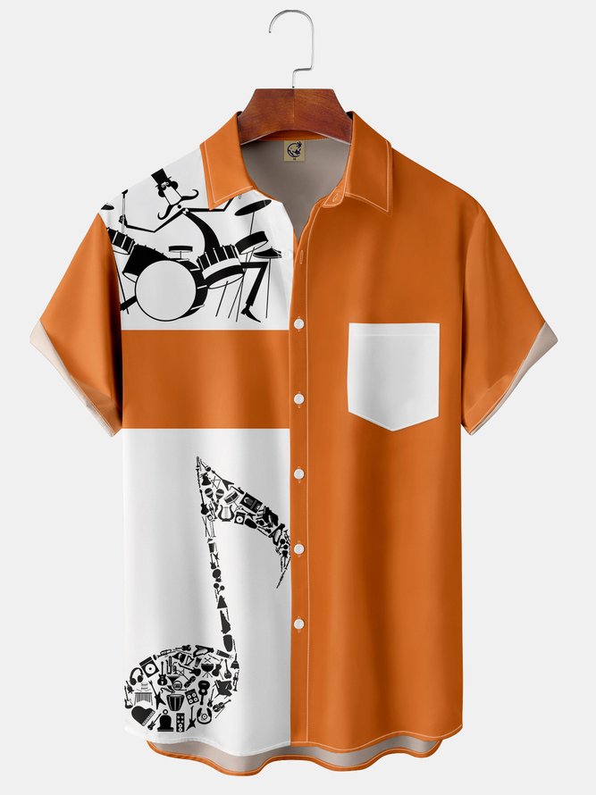 Men's Music Hawaiian Lapel Phonogram Short Sleeve Shirt