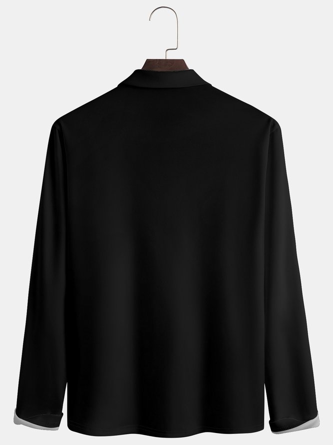 Men's 3D Gradient Abstract Stripe Print Button Business Soft Long Sleeve Polo Shirt Gym Bag