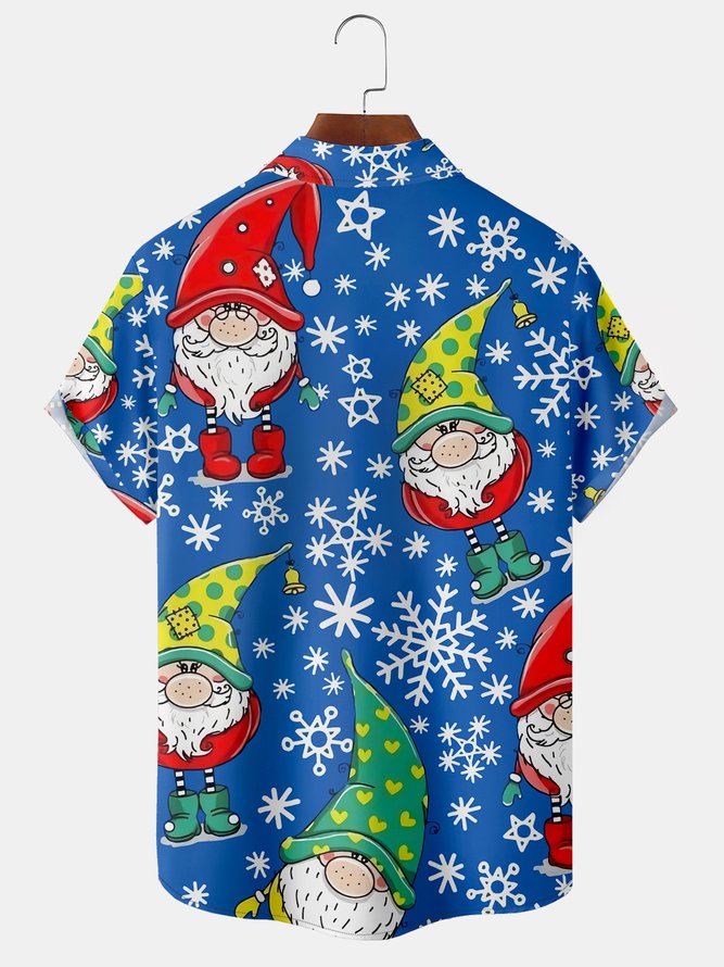 Snowflake Christmas Chest Pocket Short Sleeve Shirt Christmas Collection Lapel Print Top