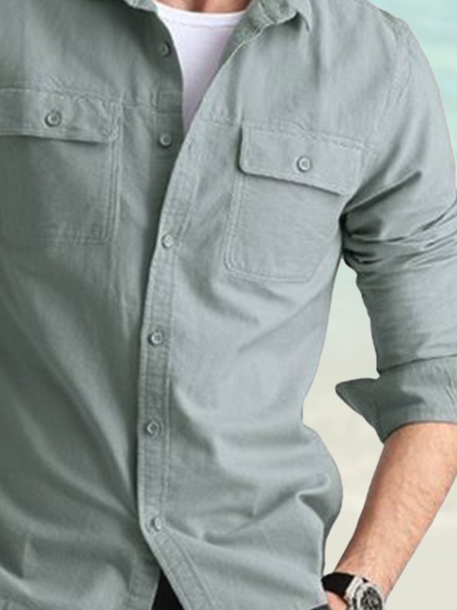 Multi Pocket Workwear Long Sleeve Shirt Casual Style Lapel Top