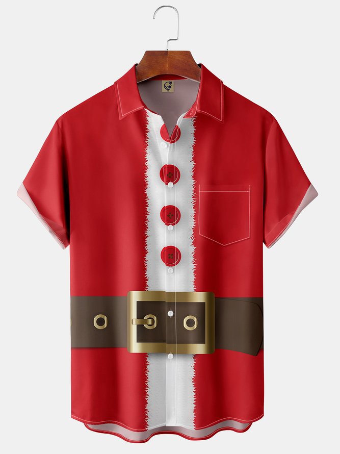 Ugly Christmas Chest Pocket Short Sleeve Hawaiian Shirt