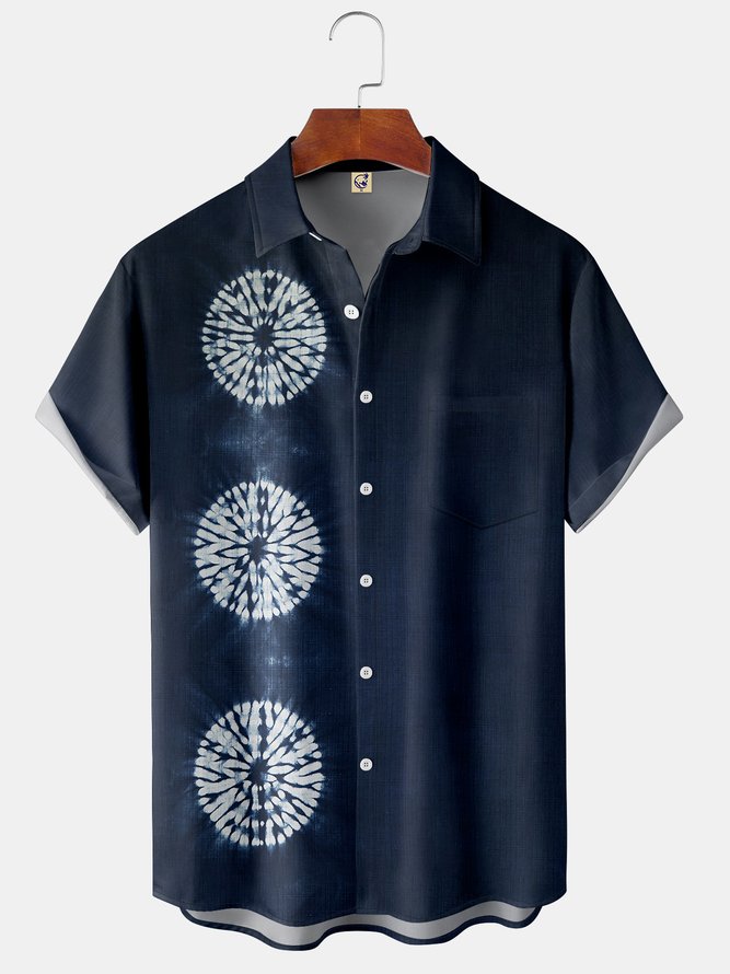 Tie Dye Pocket Short Sleeve Shirt Casual Style Hawaiian Print Top