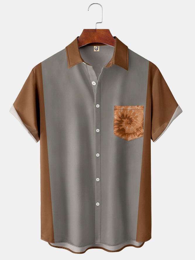 Tie Dye Pocket Short Sleeve Shirt Casual Hawaiian Contrast Print Top
