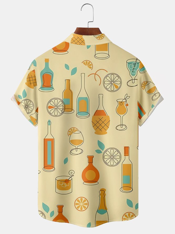 Geometric Chest Pocket Short Sleeve Hawaiian Shirt