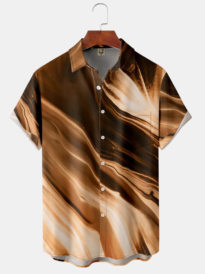 Gradient Pocket Short Sleeve Shirt Casual style Hawaii series mechanism print top
