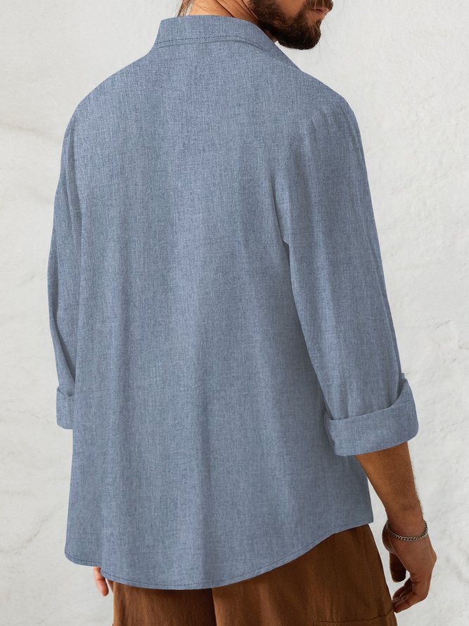 Pintuck Geometric Embroidered Lapel Long Sleeve Shirt