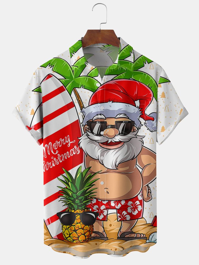 Big Size Santa Surfing Short Sleeve Hawaiian Shirt