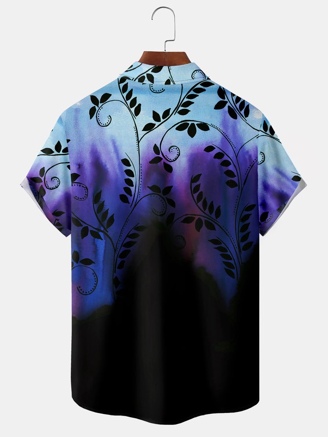 Gradient Leaf Chest Pocket Short Sleeve Hawaiian Shirt