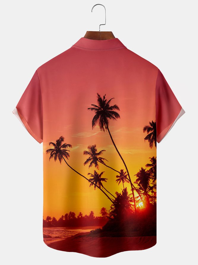 Coconut Tree Chest Pocket Short Sleeve  Hawaiian Shirt