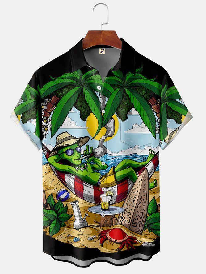 Alien Chest Pocket Short Sleeve Hawaiian Shirt