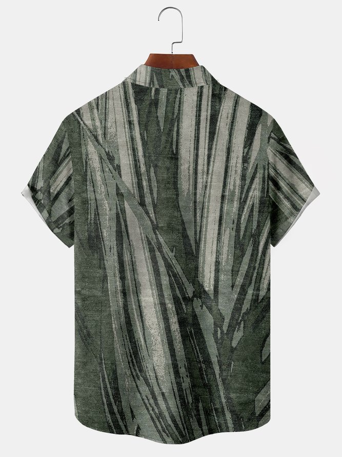 Striped Chest Pocket Short Sleeve Hawaiian Shirt
