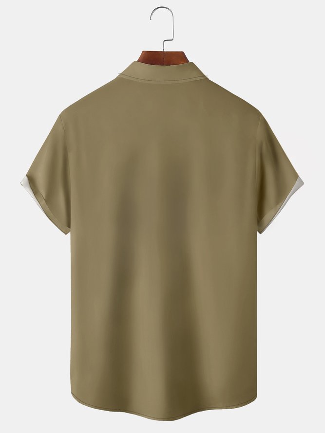 Contrast Color Chest Pocket Short Sleeve Hawaiian Shirt