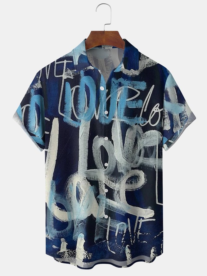 Graffiti Chest Pocket Short Sleeve Hawaiian Shirt