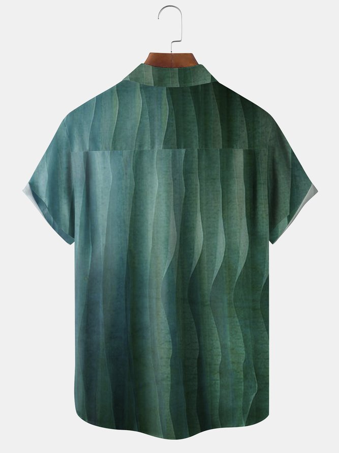 Gradient Color Chest Pocket Short Sleeve Hawaiian Shirt