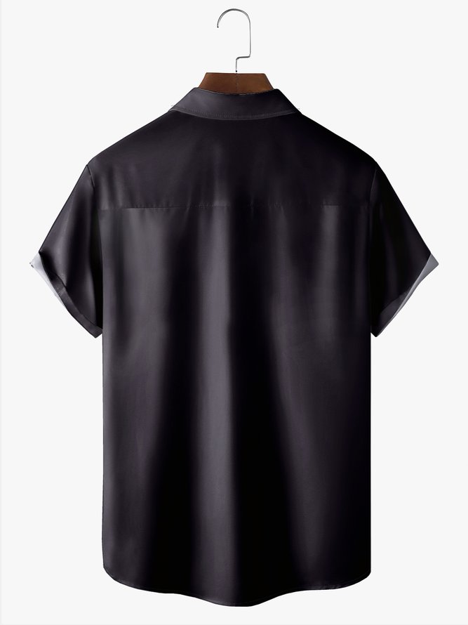 Contrasting Colors Stripe Short Sleeve Bowling Shirt