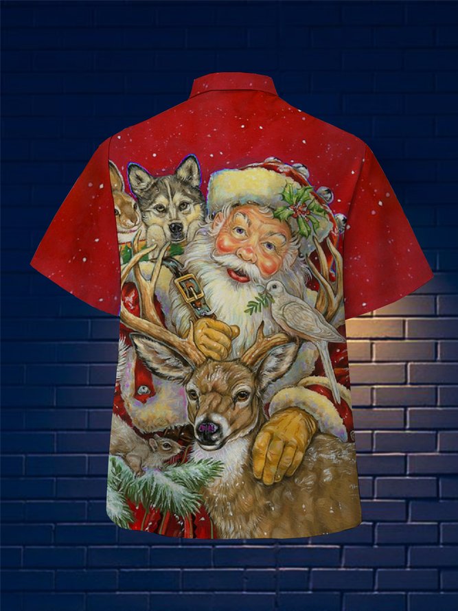 Santa Claus Pocket Short Sleeve Bowling Shirt
