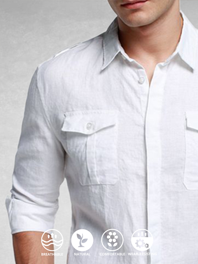 Plain Cotton Chest Pocket Long Sleeve Expedition Shirt.