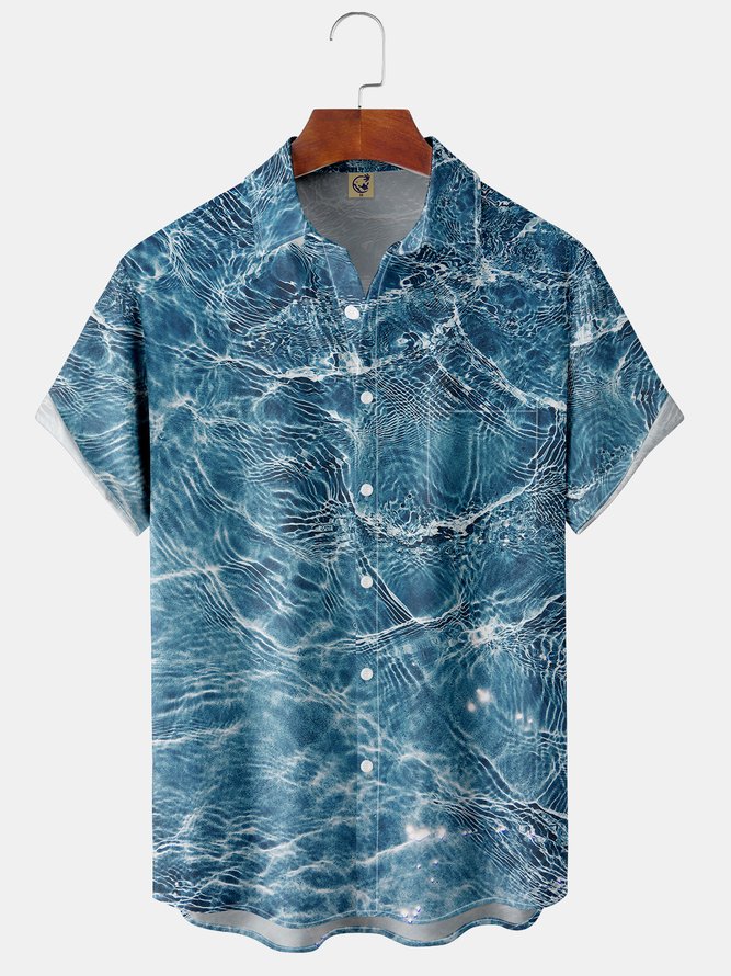 Waves Chest Pocket Short Sleeve Resort Shirt hawalili