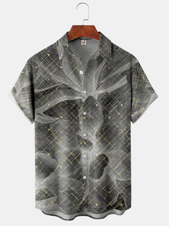 Abstract 3D Striped Chest Pocket Short Sleeve Shirt